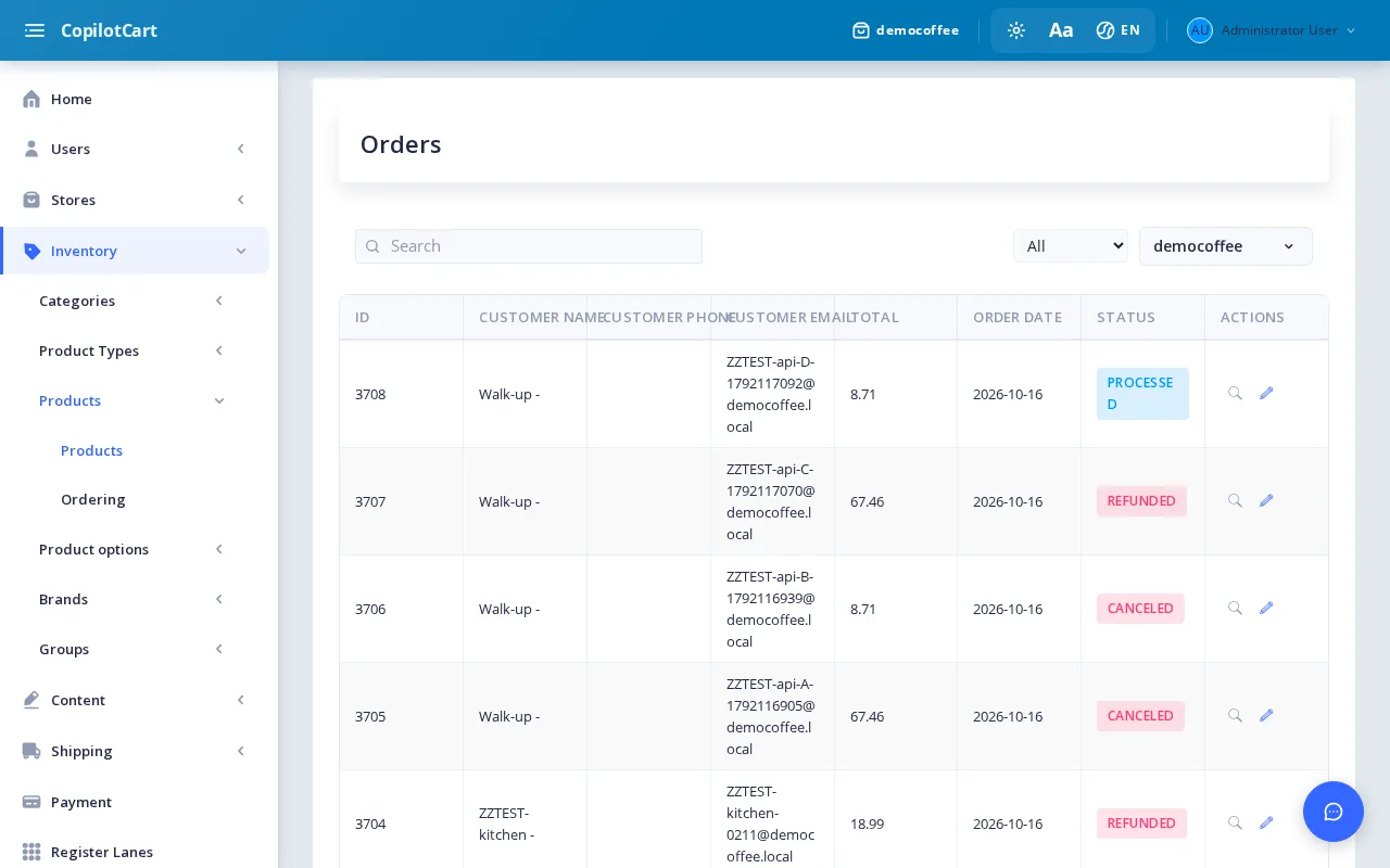 The back office order list