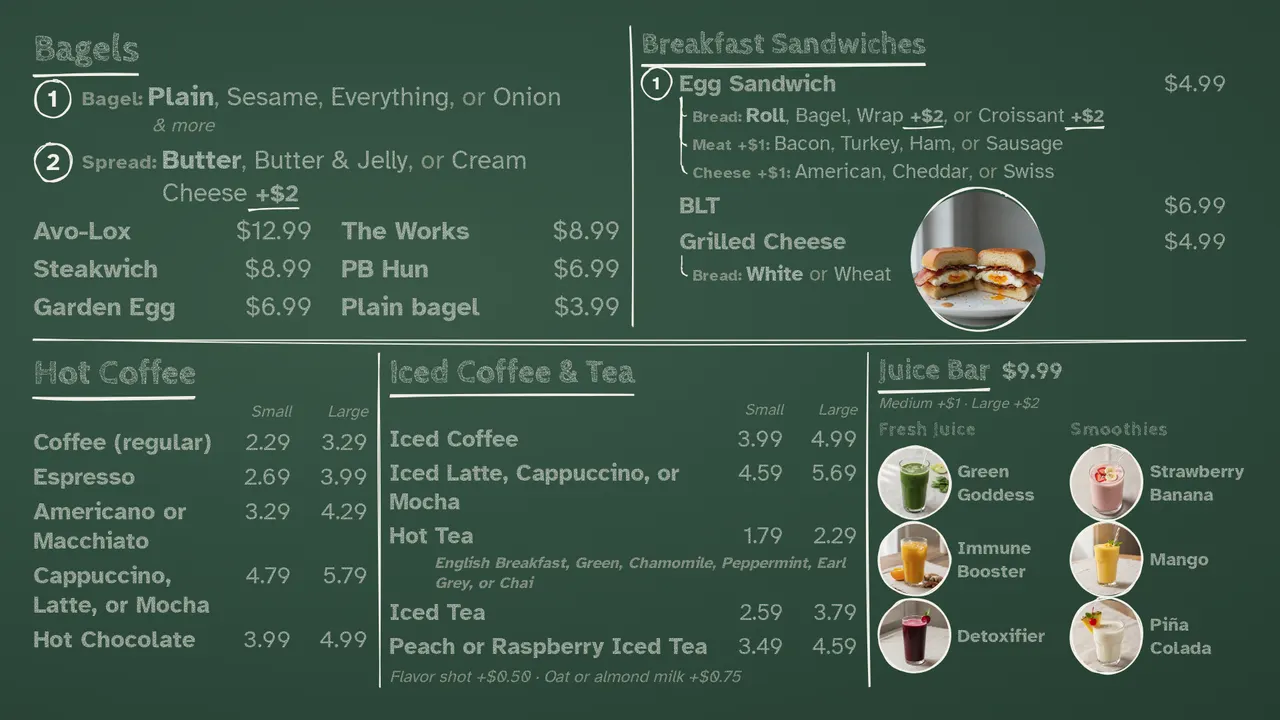 A TV menu board showing today's prices