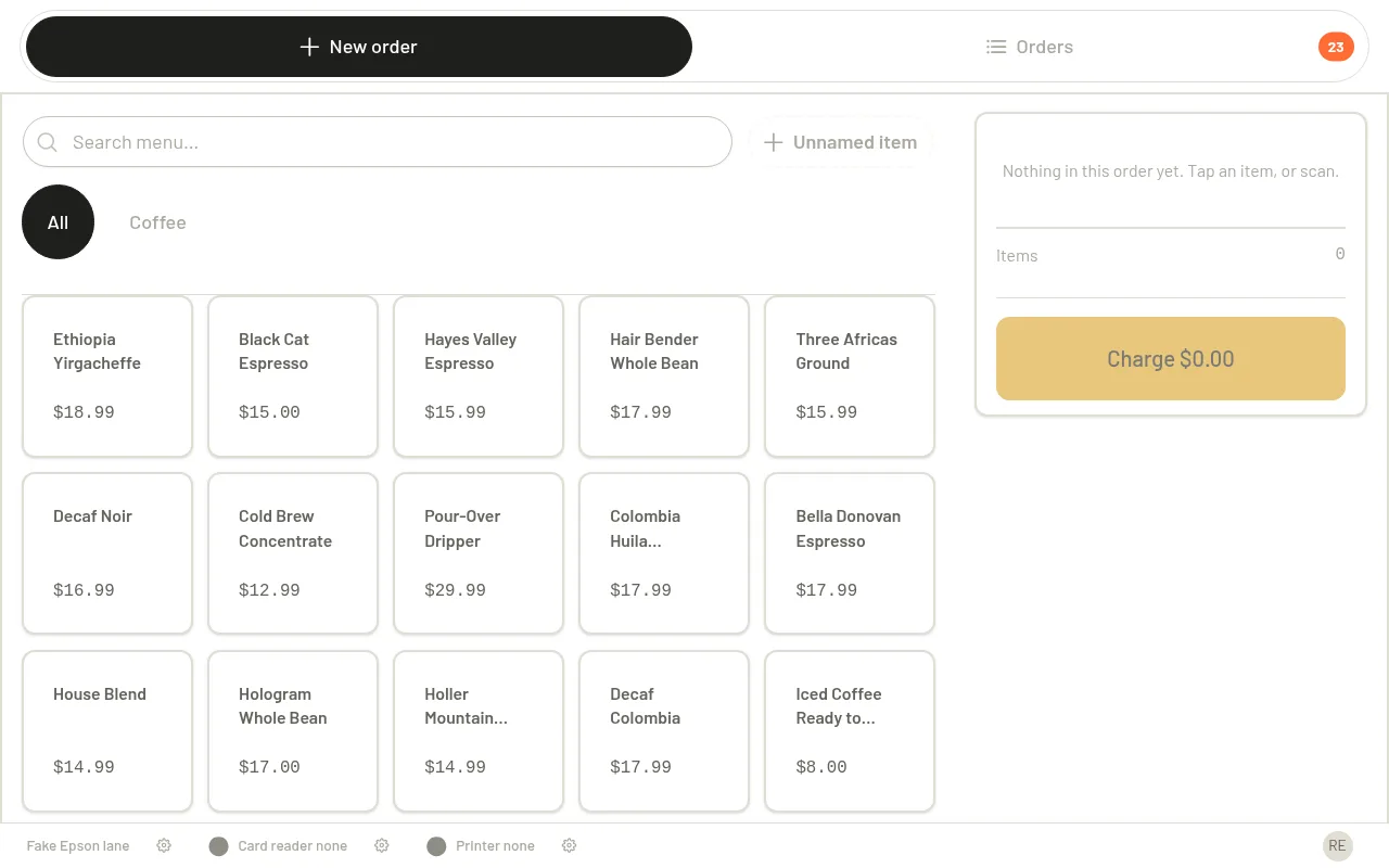 The register catalog ready to take a payment
